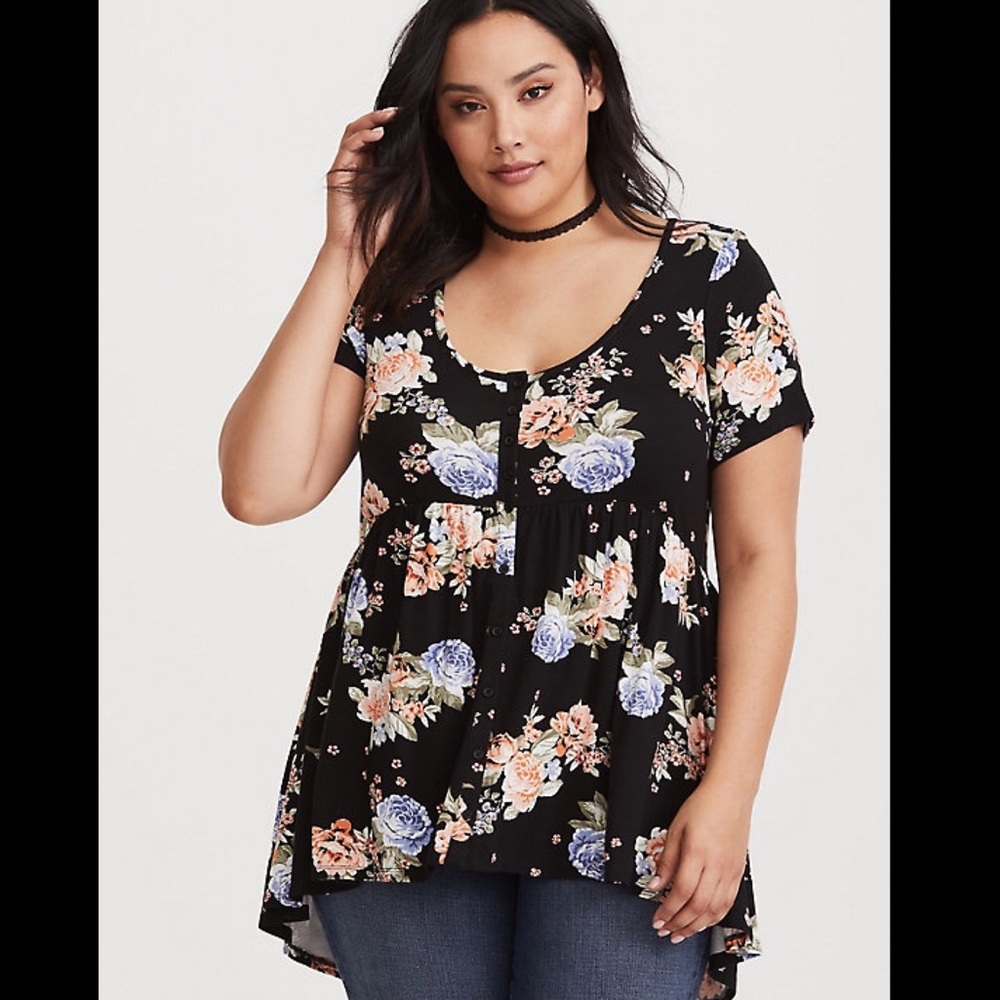 Torrid Floral Jersey BabyDoll Hi-Low Blouse Sz 00